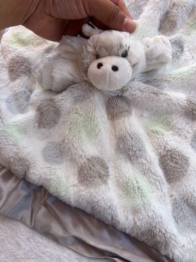 Little Giraffe Gray and Pale Green Dot Plush Baby Blanket